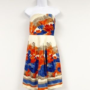 Outback Red Strapless Watercolor Print Dress